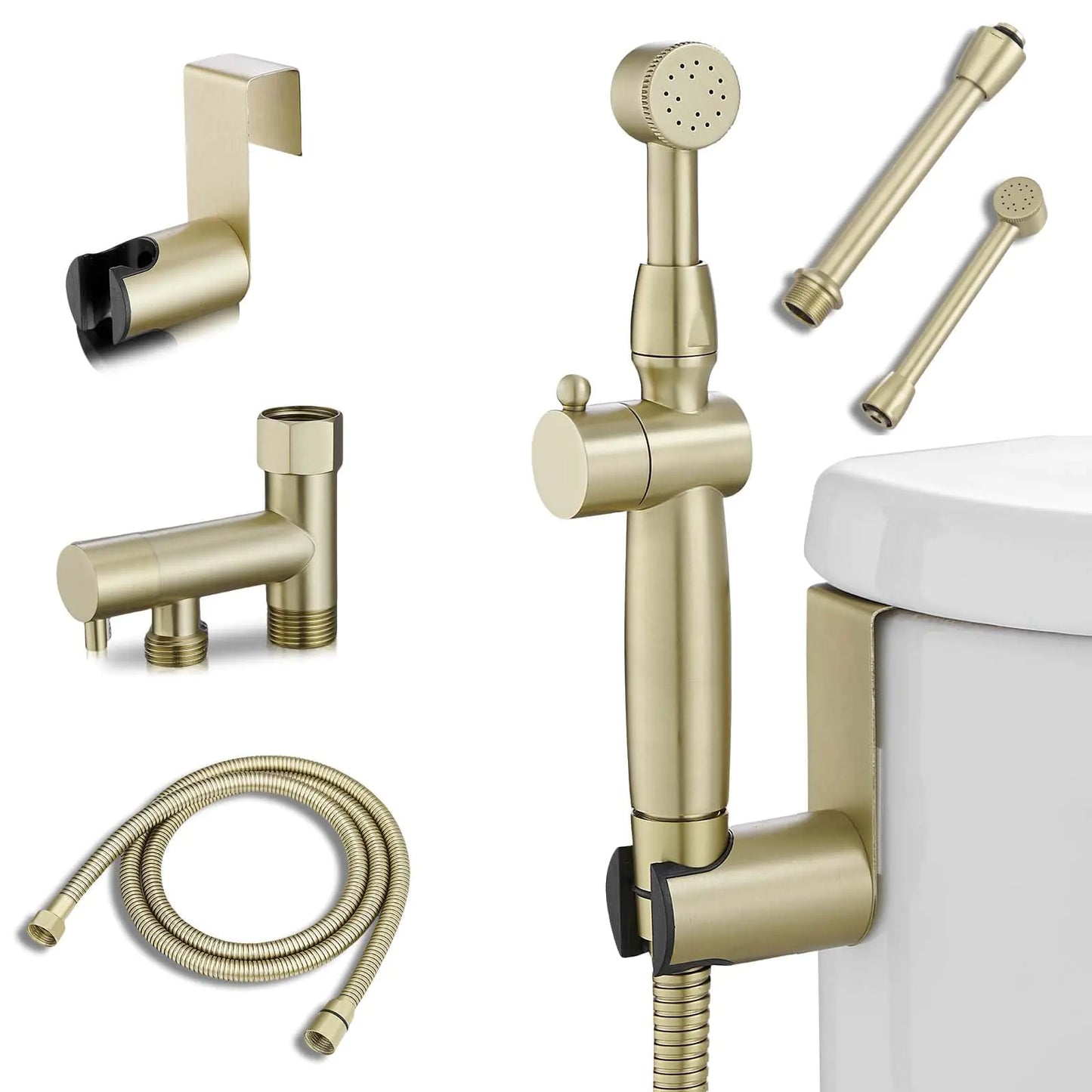 Greenspring Bidet Sprayer for Toilet Brushed Gold Bidet Attachment for Toilet with Adjustable Pressure Control 3”-11” Spray Reach Brass Cloth Diaper Sprayer